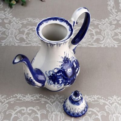 Кофейник "Блеск", гжель, фарфор, 1,5 л, 30 см
