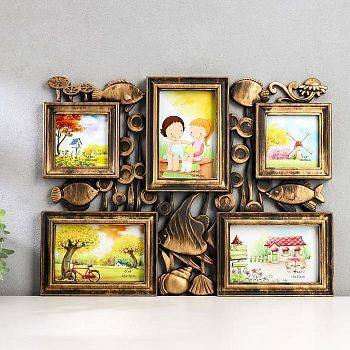 Фоторамка на 5 фото 10х10, 10х15 см "Рыбки" тёмное золото 33х44 см