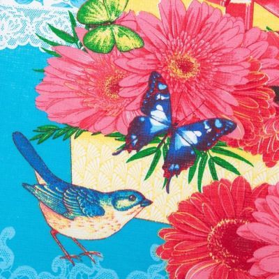 Полотенце вафельное  "Герберы" 45х60 см, бирюза, 160 гр/м, хл,