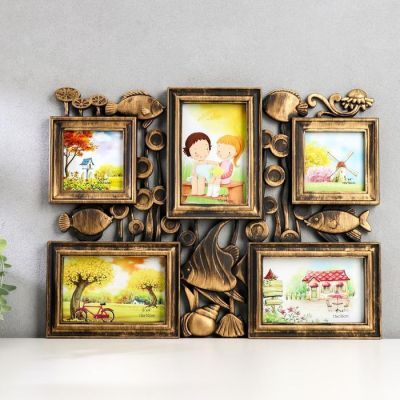 Фоторамка на 5 фото 10х10, 10х15 см "Рыбки" тёмное золото 33х44 см