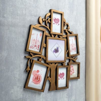 Фоторамка на 7 фото 7х7 см, 7х10 см, 8х10 см "Дерево желаний" бронза 36х31 см