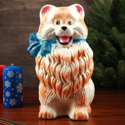 Копилка "Собака Шпиц", глянец, бело-персиковый, 30 см, микс