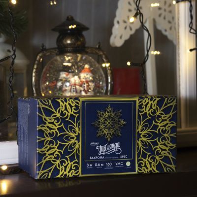 Гирлянда «Бахрома» 3 × 0.6 м, IP44, УМС, тёмная нить, 160 LED, свечение тёплое белое, мерцание белым, 220 В