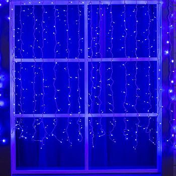 Гирлянда «Занавес» 2 × 1.5 м, IP44, УМС, белая нить, 360 LED, свечение синее, 220 В