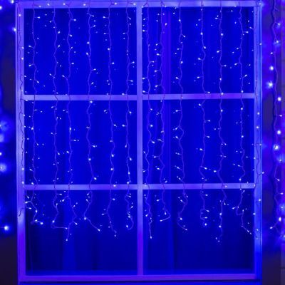 Гирлянда «Занавес» 2 × 1.5 м, IP44, УМС, белая нить, 360 LED, свечение синее, 220 В