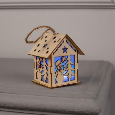 Ёлочная игрушка «Домик со снеговиком», от батареек, свечение RGB