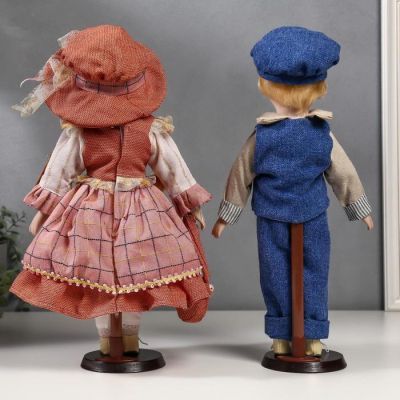 Кукла коллекционная парочка набор 2 шт "Катя и Слава в коралловых нарядах" 40 см