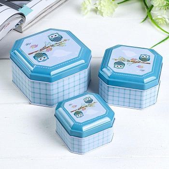 Шкатулка металл многогранник "Совята" набор 3 шт 5,5х9,5х9,5; 4,5х6,3х6,3; 5х8х8 см