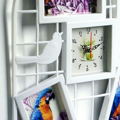 Часы настенные, серия: Фото, "Клетка", 4 фоторамки, белые, 38х62 см, микс