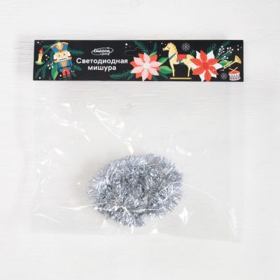 Гирлянда «Мишура» 1 м роса, IP 20, серебристая нить, 22 LED, 8 слоёв, d=3 см, свечение белое, CR2032х2