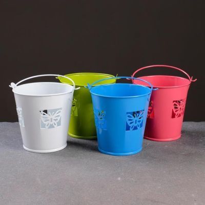 Кашпо "Ведерко" бабочки, цветы, 8*8см, цвет микс