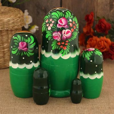 Матрёшка «София», тёмно-зелёный платок, 5 кукольная, 17 см