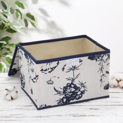 Короб для хранения с крышкой «Цветы», 25×20×17 см, цвет бело-синий