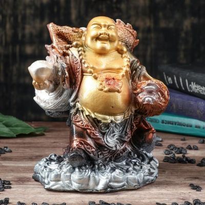 Копилка "Хотей с драконом", глянец, бронзовый цвет, 22 см, микс