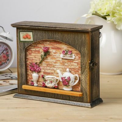 Ключница дерево 6 крючков "Чайный сервиз и розы" 20х24х7,5 см