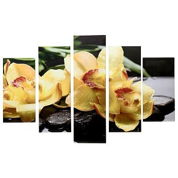 Модульная картина на подрамнике "Жёлтая орхидея" 150х100 см ( 2-30х60; 2-30х80; 1-30х100)